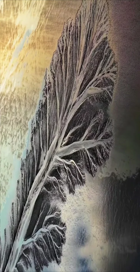 Stunning Aerial View of Tidal Tree Patterns in Qiantang River China Stock Footage 339594388