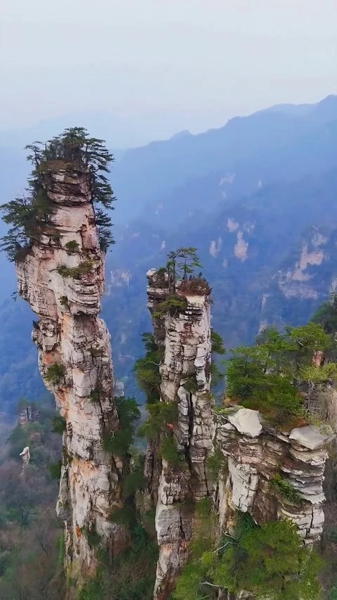 Stunning Aerial View of Towering Karst Peaks in Zhangjiajie Hunan China Stock Footage 345727797