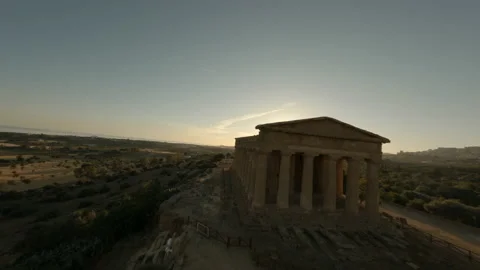 Stunning aerial view of the Valley of the Temples at sunset Stock Footage 155758997