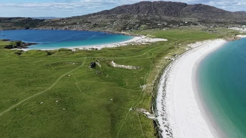 Stunning aerial view of the white sandy beaches in Ireland. Stock Footage 343939524