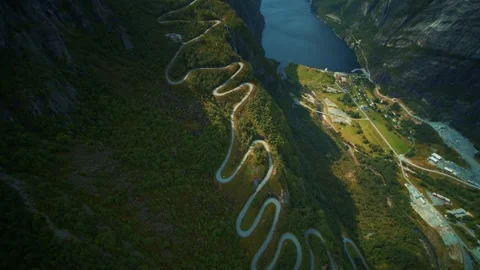 Stunning Aerial View of Winding Road and Scenic Landscape Stock Footage 323301321