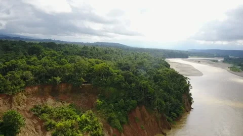 Stunning Amazon River Meets the Rainforest in Peru Stock Footage