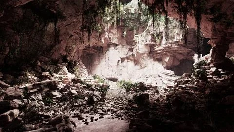 Stunning ancient cave in the tropical forest Stock Illustration