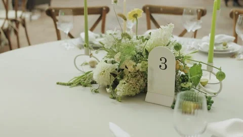 Stunning and Elegant Wedding Table Decor Featuring an Exquisite Floral Stock Footage 306151898