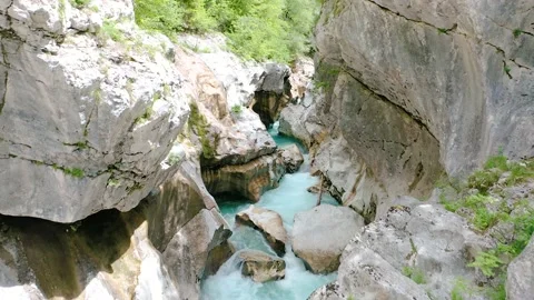 Stunning and Unique Soča Gorge With Soča River Floating In It. Stock Footage 231202205