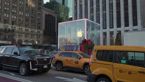 The stunning Apple Store Glass Cube, located in the vibrant city of New York 動画素材 295073707