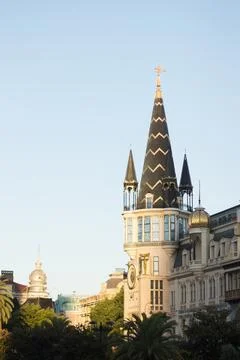 A stunning architectural view featuring a gothic-style tower  in Batumi Stock Photos