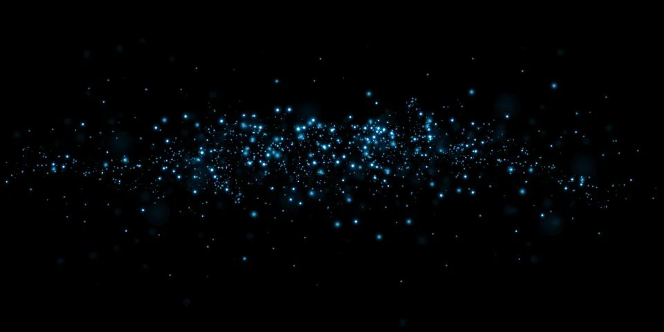 A stunning array of dynamic blue particles dancing on an intriguing and dark Stock-Illustration