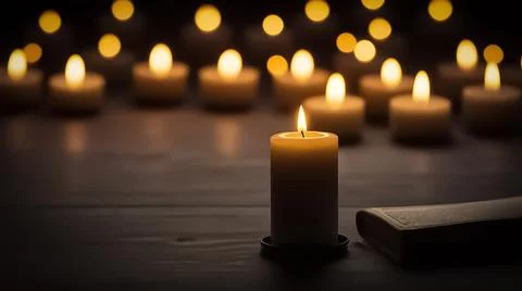 Stunning array of glowing candles forming rows and casting warm light, idea.. Stock-Fotos