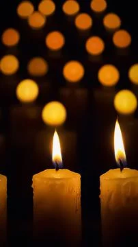 Stunning array of glowing candles forming rows and casting warm light, idea.. Stock Photos