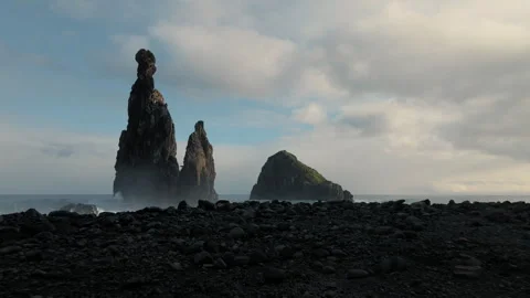 Stunning Atlantic Ocean rock formations and waves in Madeira Stock Footage 321521679