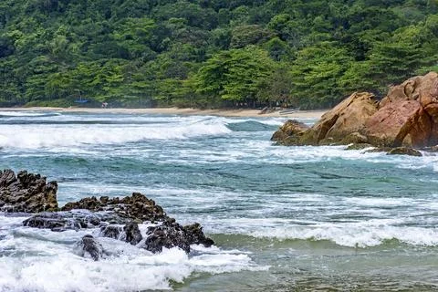 Stunning beach surrounded by rainforest in Trindade municipality of Paraty Rio Stock Photos