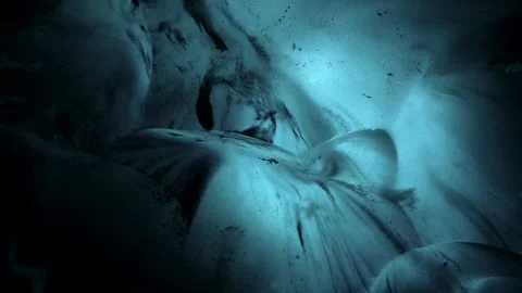 Stunning Blue Ice Formations Inside a Glacial Frozen Cave in Iceland Stock Footage 312093907