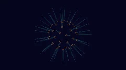 Stunning blue starfish design with radiating spines and yellow accents Stock Footage 279584145
