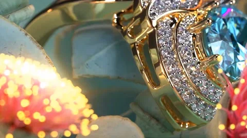 Stunning blue topaz ring 3d visualization. Advertisements concept for jewelle Stock Footage 219635108