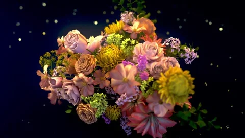 A stunning bouquet of spring blooms with drifting particles in a soft focus.. Stock Footage 296756440