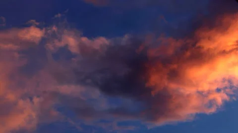 Stunning bright orange huge clouds at sunset. Timelapse, relaxation weather Stock Footage 162599076