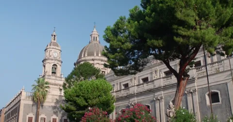Stunning cathedral in the background of trees and bushes, Sicily, Italy, 4k Video stock 332713461