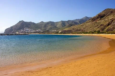 Stunning Cliffs and Beach, Playa de Las Teresitas, Tenerife, Spain Stock Photos