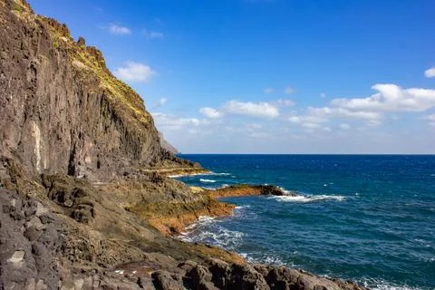 Stunning Cliffs and Beach, Playa de Las Teresitas, Tenerife, Spain Stock Photos