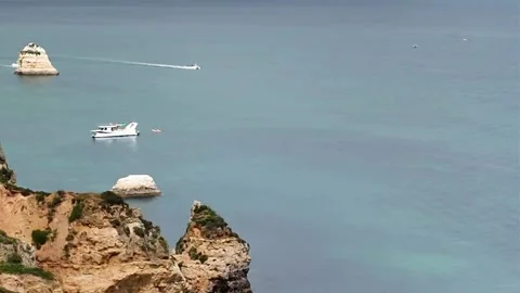 Stunning Cliffs and Sea View from Viewpoint Praia do Camilo, Lagos, Portugal Stock Footage 334743577