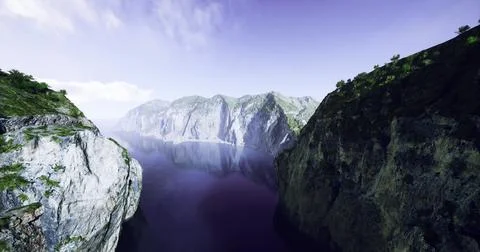 Stunning cliffs and tranquil waters at a serene bay during midday Stock Illustration