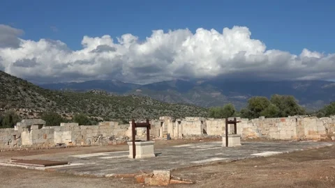 Stunning clouds and agora in the ancient Lycian city Stock Footage 172425034