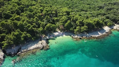 Stunning coast with turquoise waters, rocks, and trees. Stock Footage 297635751