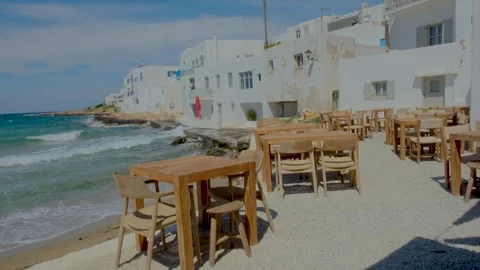 Stunning coastal dining experience in Paros Greece with beautiful sea views Stock Footage 336530188