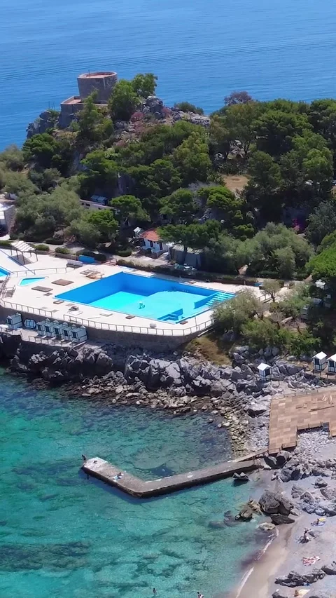 Stunning Coastal View of Pools and Rocky Shoreline in a Tranquil Seaside Stock Footage 316166508