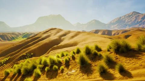 A stunning computer-generated desert landscape with majestic mountains Stock Illustration
