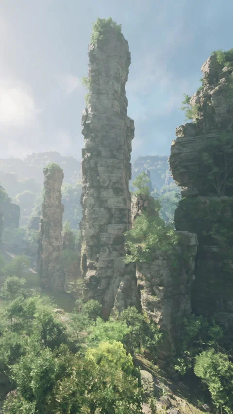 A stunning computer-generated mountain landscape in China Stock Footage 304504069