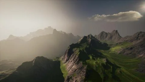 A stunning computer-generated mountain range landscape Stock Illustration