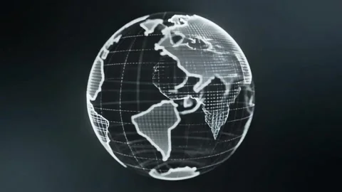 Stunning digital globe with glowing grid lines on dark background 스톡 동영상 338248210