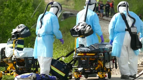 Stunning display of paramedical preparedness during covid times in Canada Stock Footage 133972841