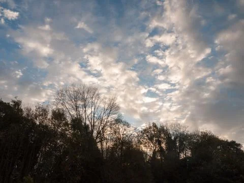 Stunning dramatic morning cloudy blue sky overhead space Stock Photos
