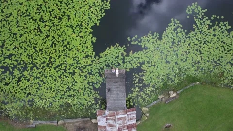 Stunning drone shot looking down at lake Stock Footage 157947083