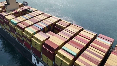 A stunning drone shot of a massive cargo ship Stock Footage 294261812