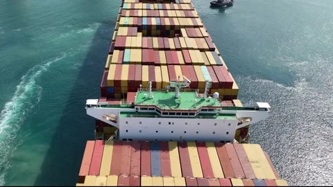 A stunning drone shot of a massive cargo ship Video stock 294261862