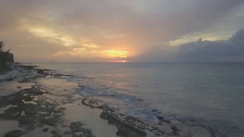 Stunning Drone Shot Sunset Beach - Flat + 96 fps Video stock 100644122