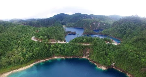 Stunning drone view of Cinco Lagos lagoons.TAKE 2 Stock Footage 94047233
