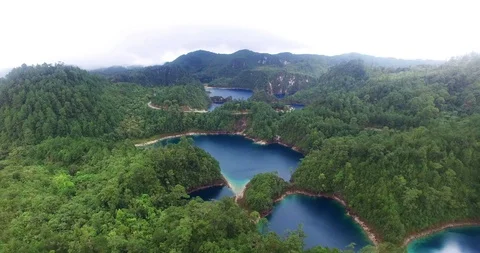 Stunning drone view of Cinco Lagos lagoons.TAKE 3 Stock Footage 94048137