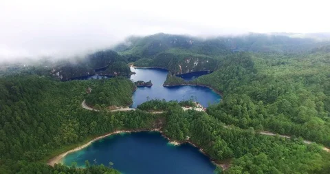 Stunning drone view of Cinco Lagos lagoons.TAKE 7 Stock Footage 94349174