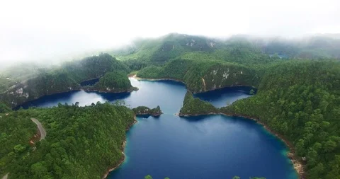 Stunning drone view of Cinco Lagos lagoons.TAKE 8 Stock Footage 94352851
