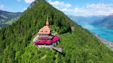 Stunning drone view of Harder kulm in Switzerland Stock Footage 247086475