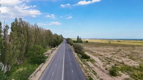 Stunning drone view of north side road of Issyk-Kul lake Stock-Footage 328943533