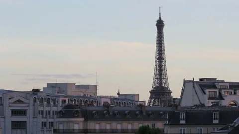 Stunning Eiffel Tower time lapse from the roof tops of Paris Stock Footage 72125354
