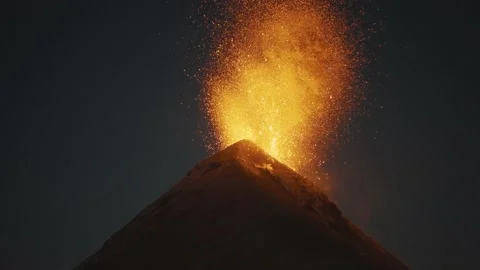 The stunning eruption of the Fuego volcano during night time in Guatemala Stock Footage