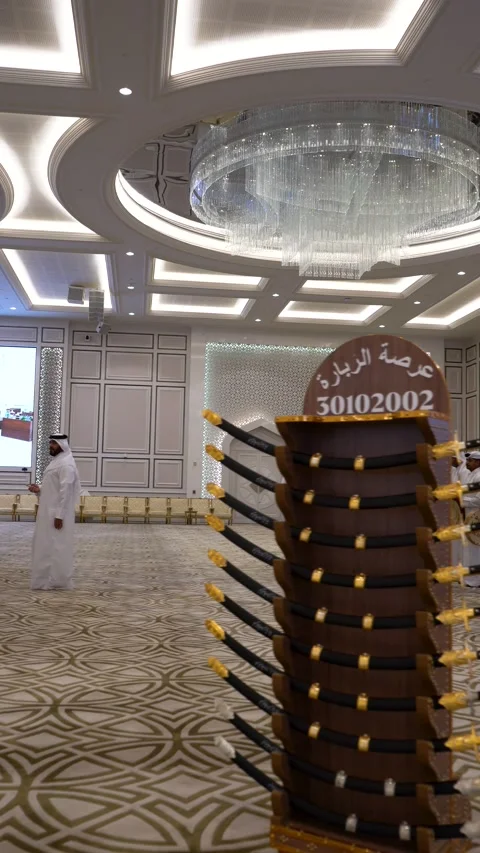 Stunning event b-roll inside a luxury Doha venue. The camera slides past a Video stock 341835585