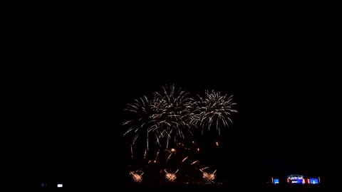 Stunning Fireworks Light up the Night Sky to Celebrate New Years Eve 2026 With Stock Footage 319425123
